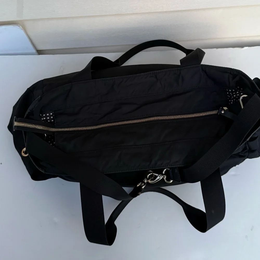 Kate Spade Black Nylon Diaper Baby Bag With Polka Dot Lining And Changing Pad